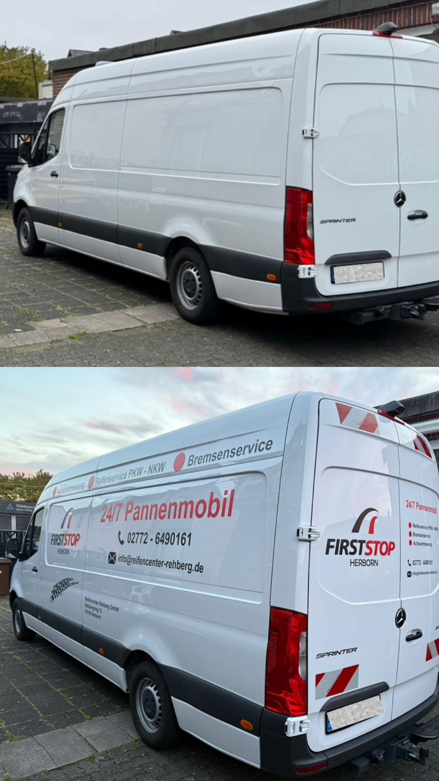 Vorher-Nachher einer professionellen Fahrzeugbeschriftung